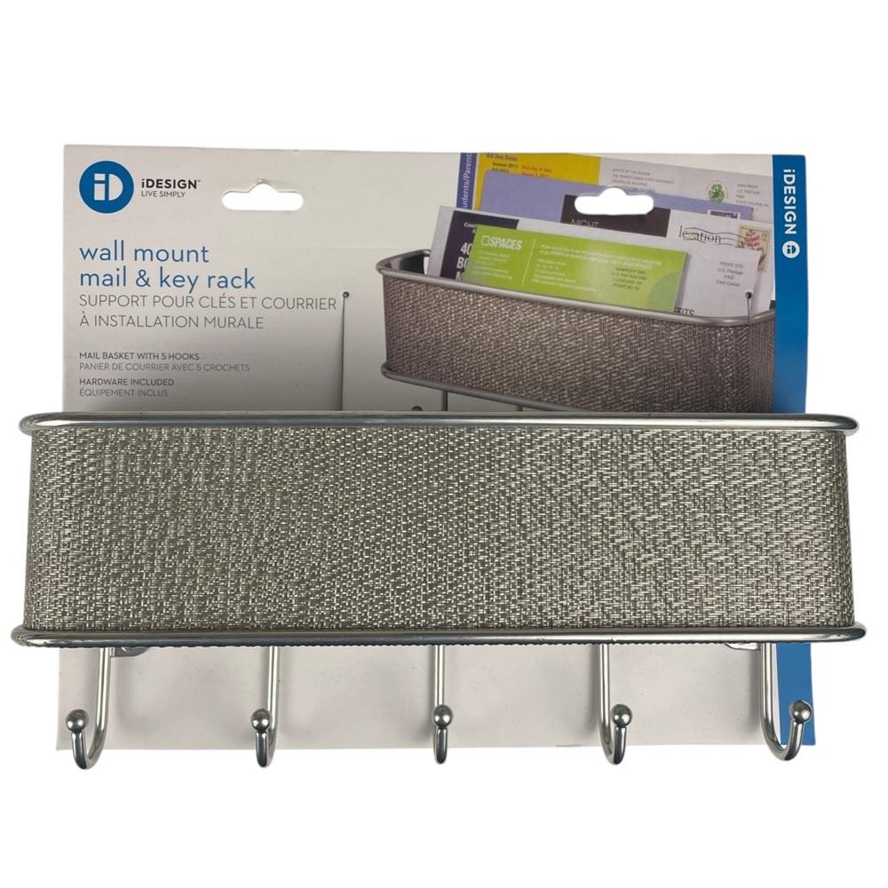 iDesign Silver Metal Wall Mount Mail & Key Rack NEW